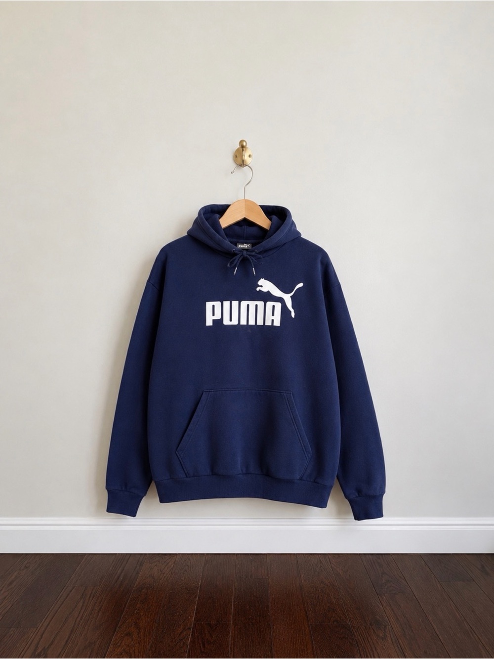 Puma Navy Hoodie with White Logo - Men's Pullover Sweatshirt